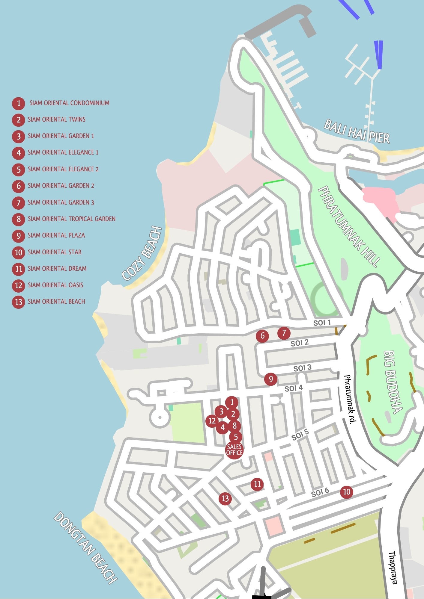 map of pratamnak with siam oriental project locations