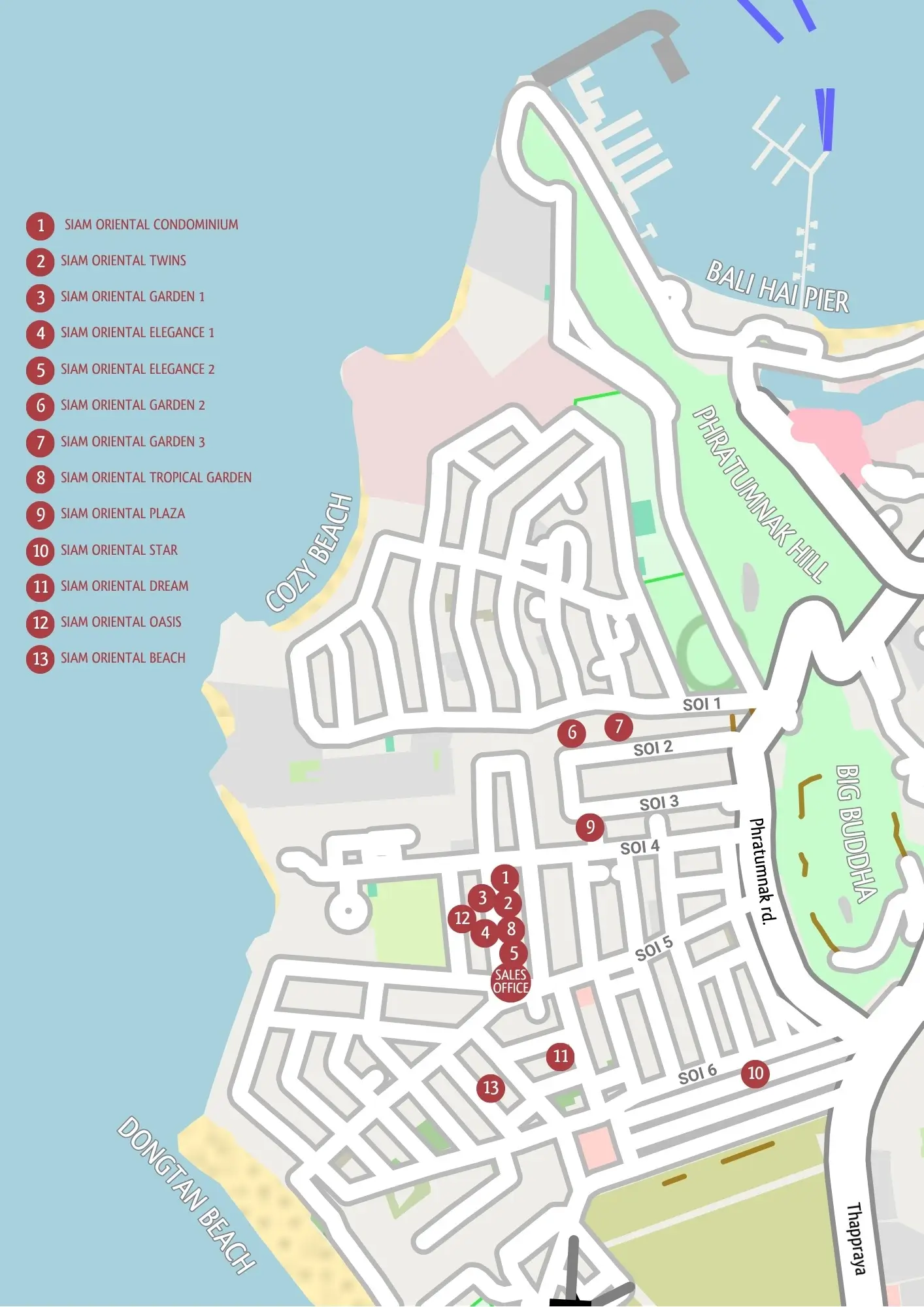 Map of Siam Oriental Condos developments on Pratumnak Hill